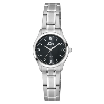SELVA Damen Quarz Armbanduhr mit Edelstahlband, Zifferblatt schwarz Ø 27mm