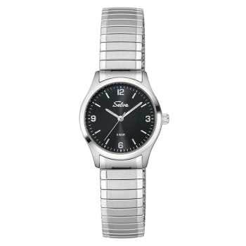 SELVA Damen Quarz Armbanduhr mit Zugband, Zifferblatt schwarz Ø 27mm