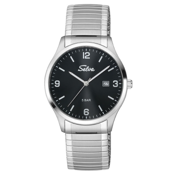 SELVA Herren Quarz Armbanduhr mit Zugband, Zifferblatt schwarz Ø 39mm