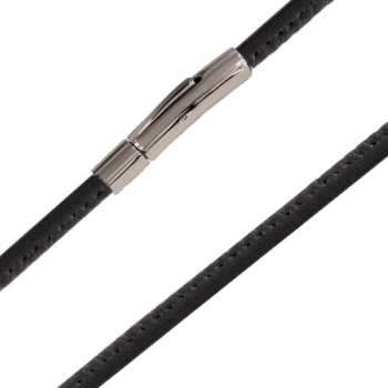 Armband Kalbsleder schwarz 4mm 21cm mit Clickverschluss Edelstahl