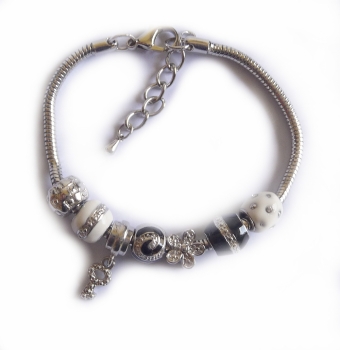 Armband Beads schwarz weiss Zirkonia Edelstahl 20cm