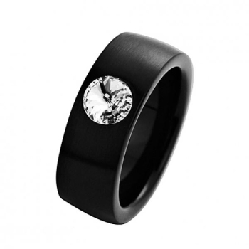 Ring aus Edelstahl black 10mm mit Zirkonia kristall